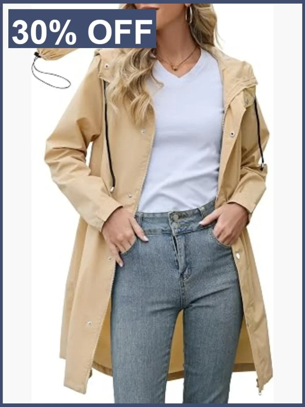 Women's Long Packable Waterproof Rain Jacket with Hood Lightweight Raincoat